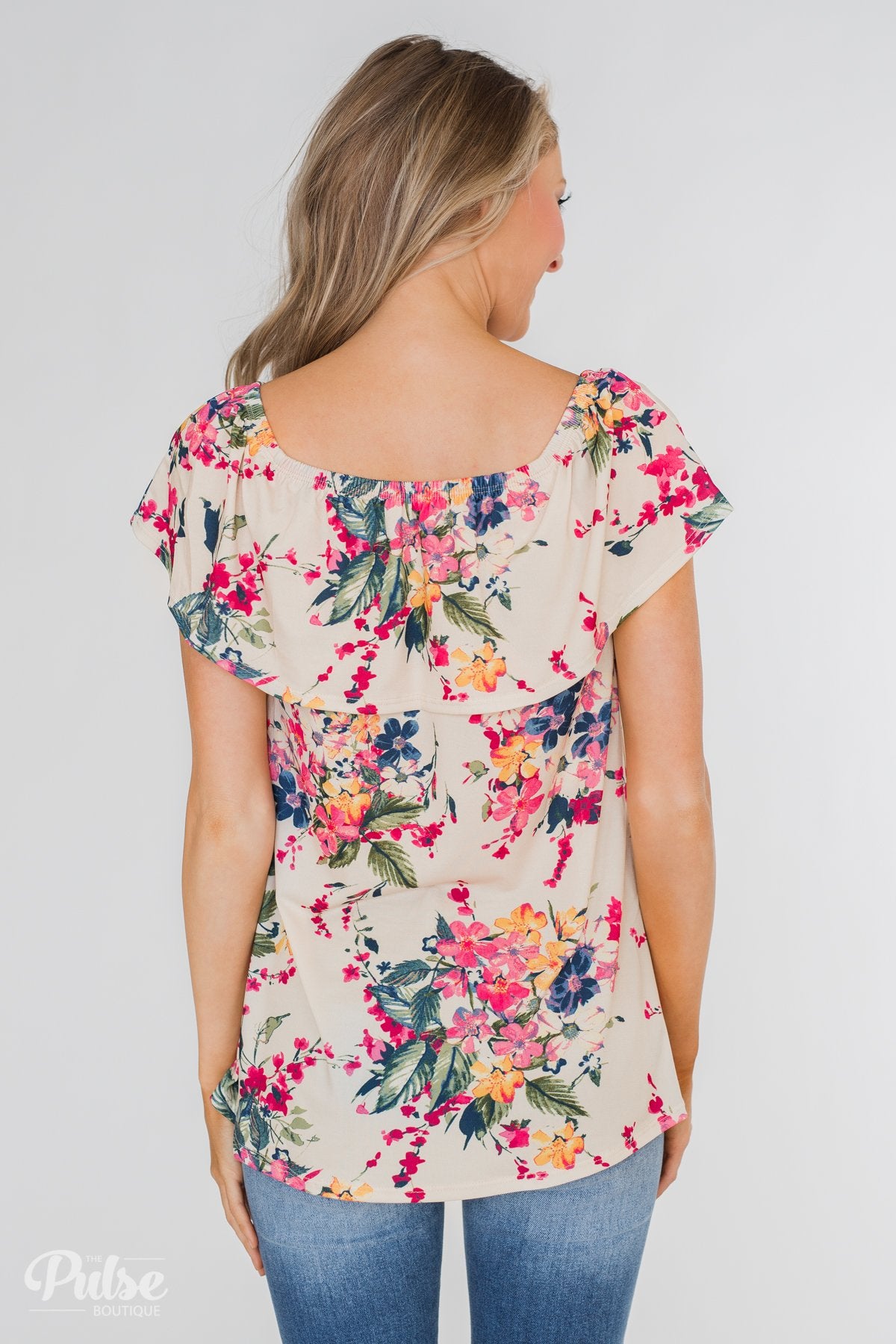 Grow With Me Off the Shoulder Floral Top - Beige