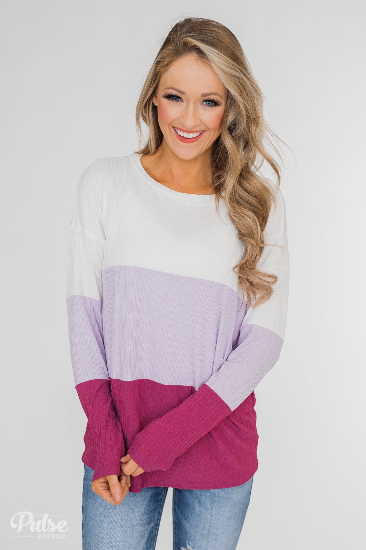 Take The Next Step Long Sleeve Color Block Top- Purple