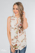 I'll Be There Floral Neck Tie Tank Top- Ivory