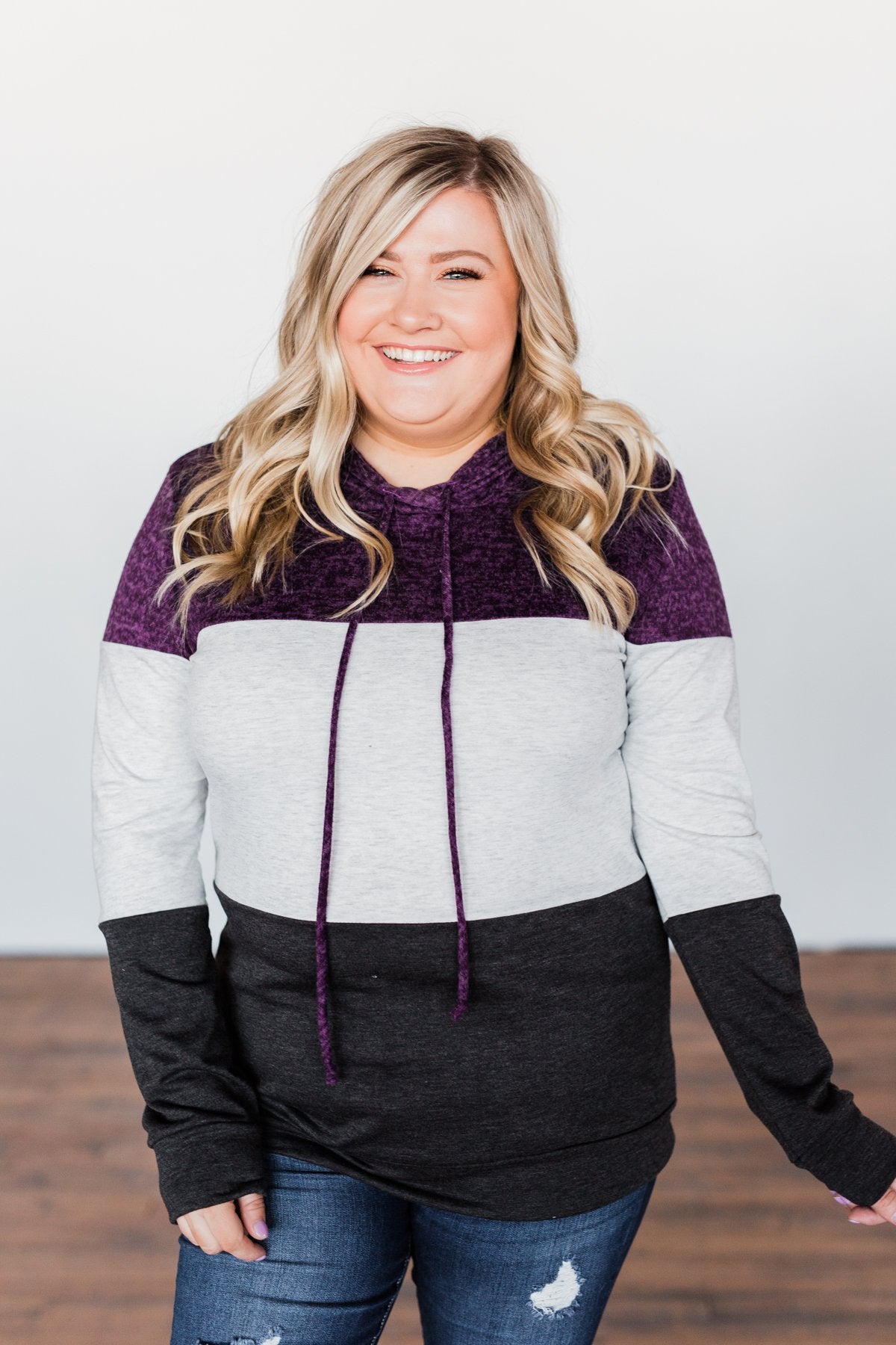 It Just Might Be Color Block Hoodie- Eggplant & Charcoal