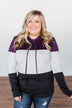 It Just Might Be Color Block Hoodie- Eggplant & Charcoal