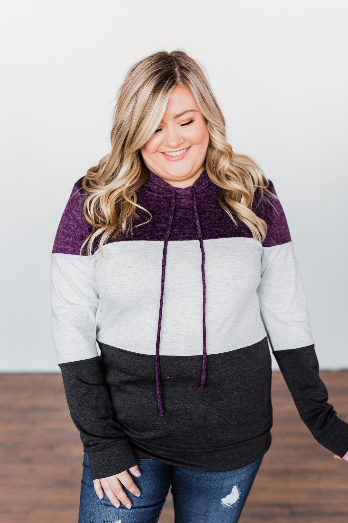It Just Might Be Color Block Hoodie- Eggplant & Charcoal