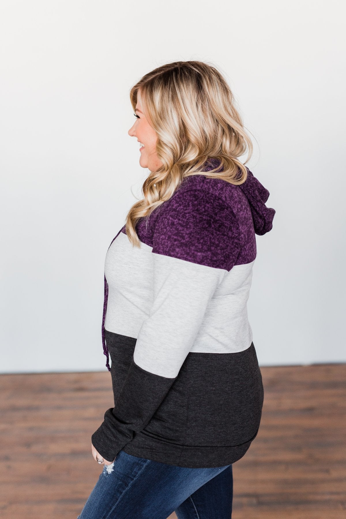 It Just Might Be Color Block Hoodie- Eggplant & Charcoal