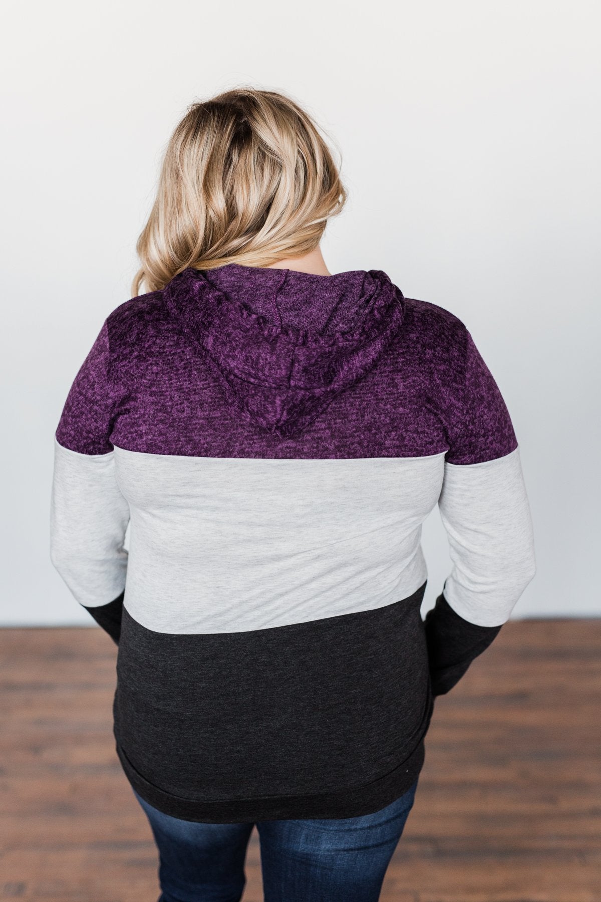 It Just Might Be Color Block Hoodie- Eggplant & Charcoal