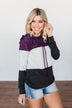 It Just Might Be Color Block Hoodie- Eggplant & Charcoal
