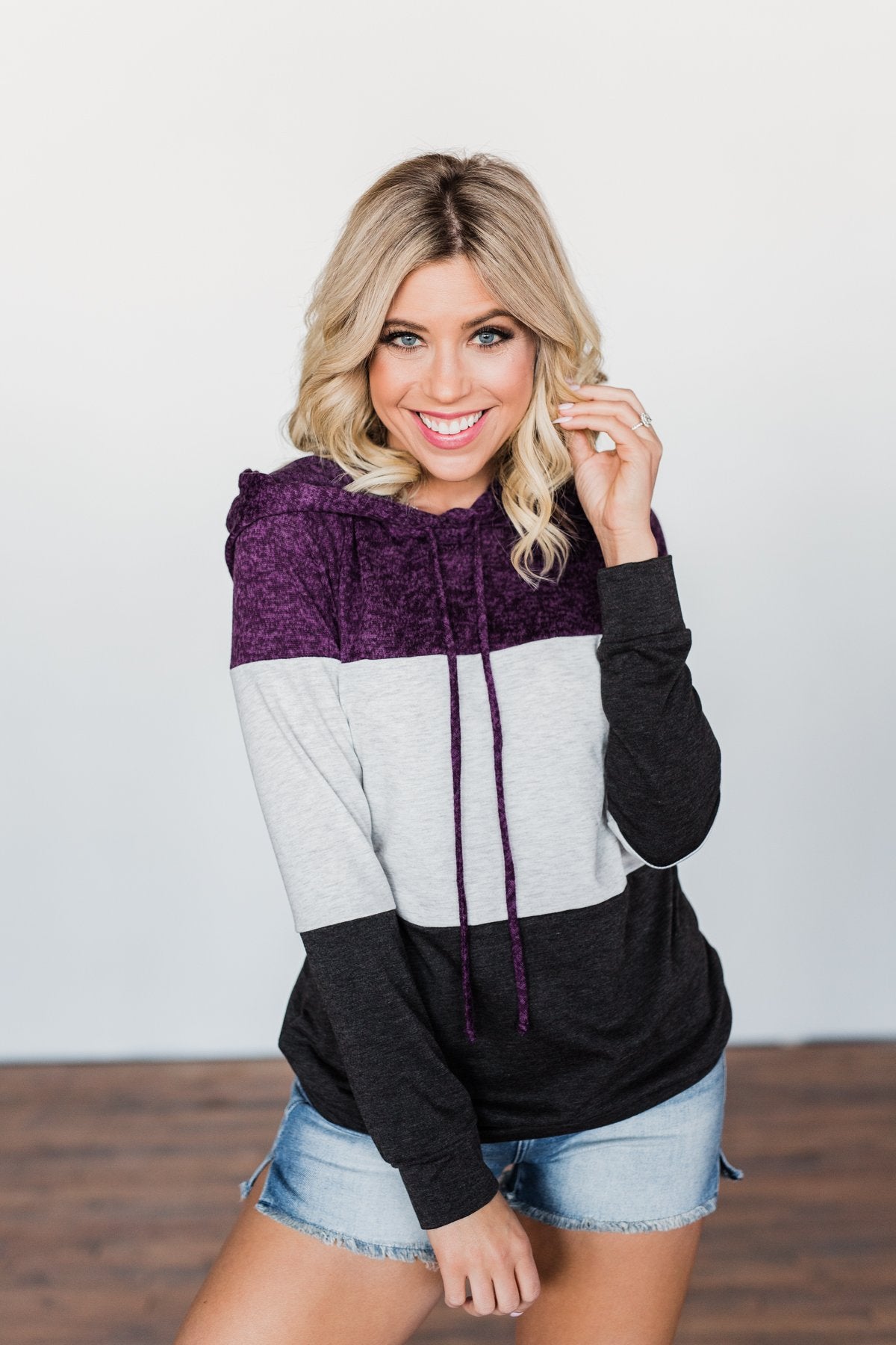 It Just Might Be Color Block Hoodie- Eggplant & Charcoal