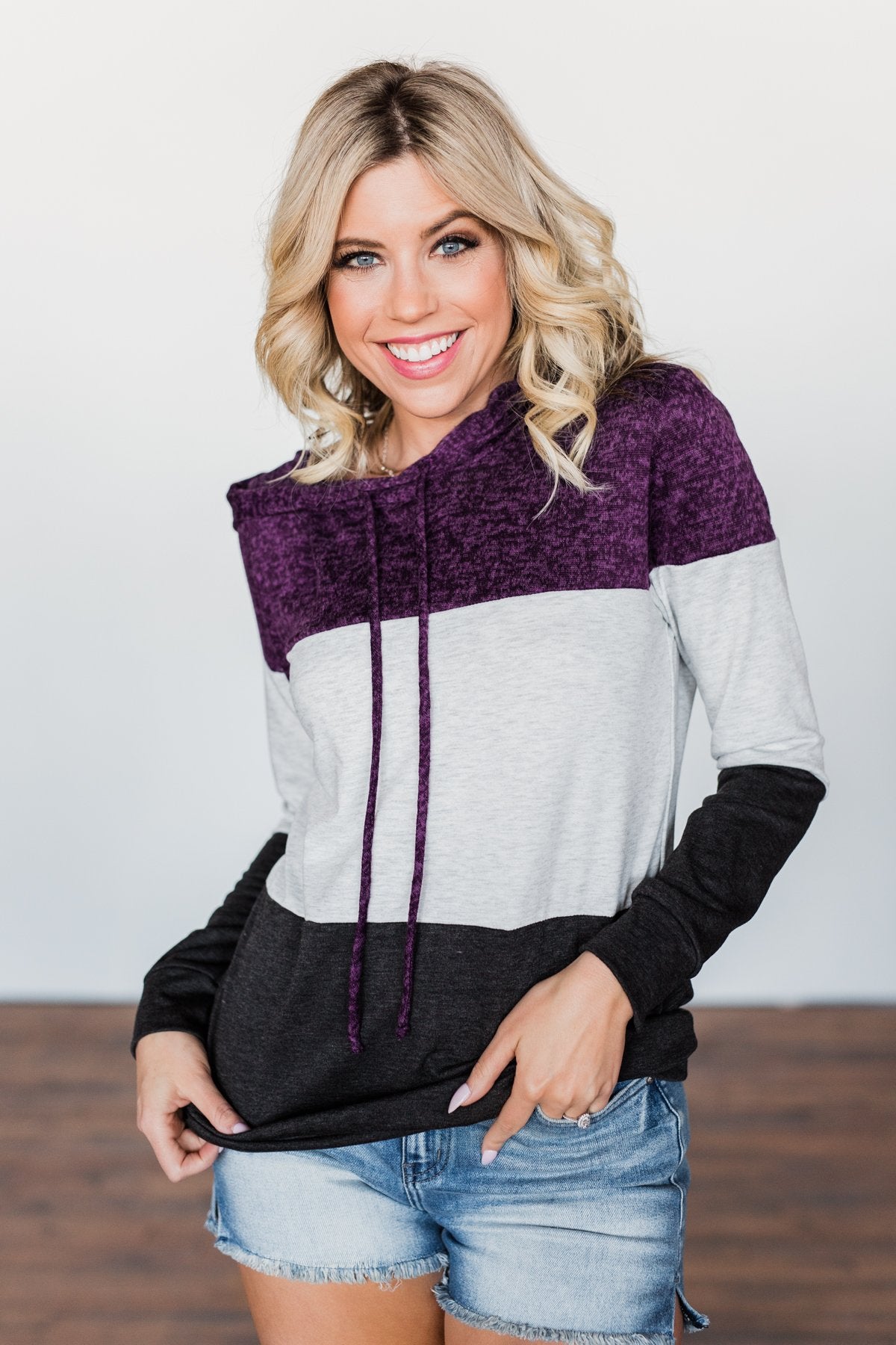 It Just Might Be Color Block Hoodie- Eggplant & Charcoal