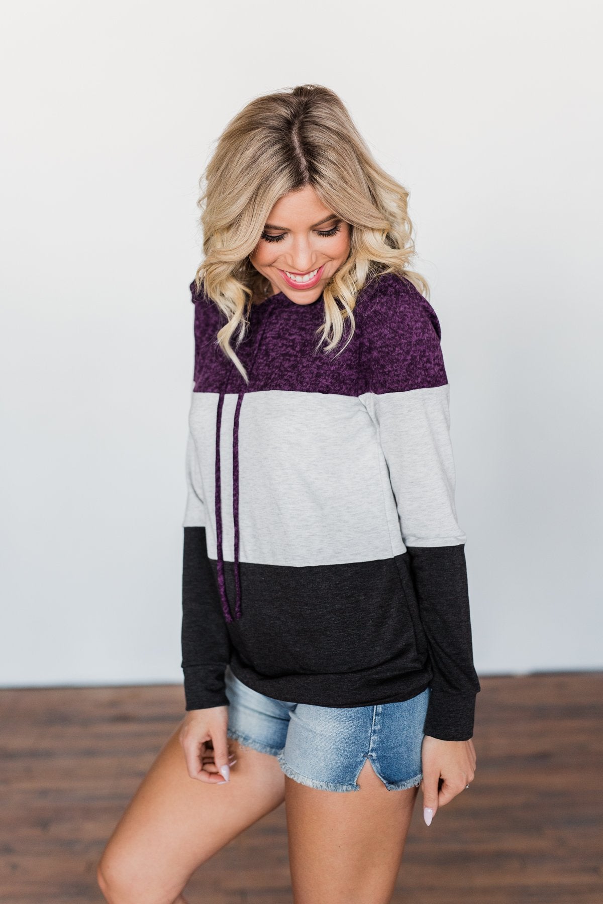 It Just Might Be Color Block Hoodie- Eggplant & Charcoal