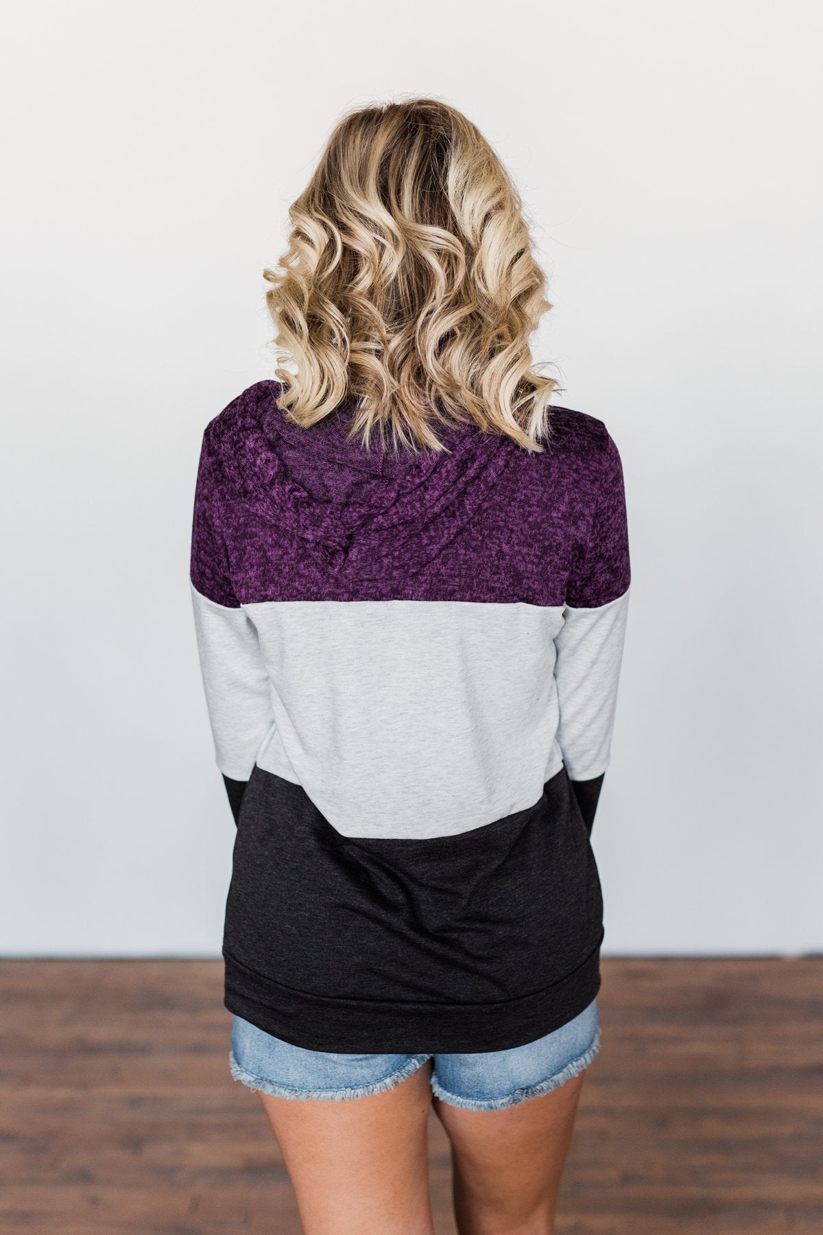 It Just Might Be Color Block Hoodie- Eggplant & Charcoal