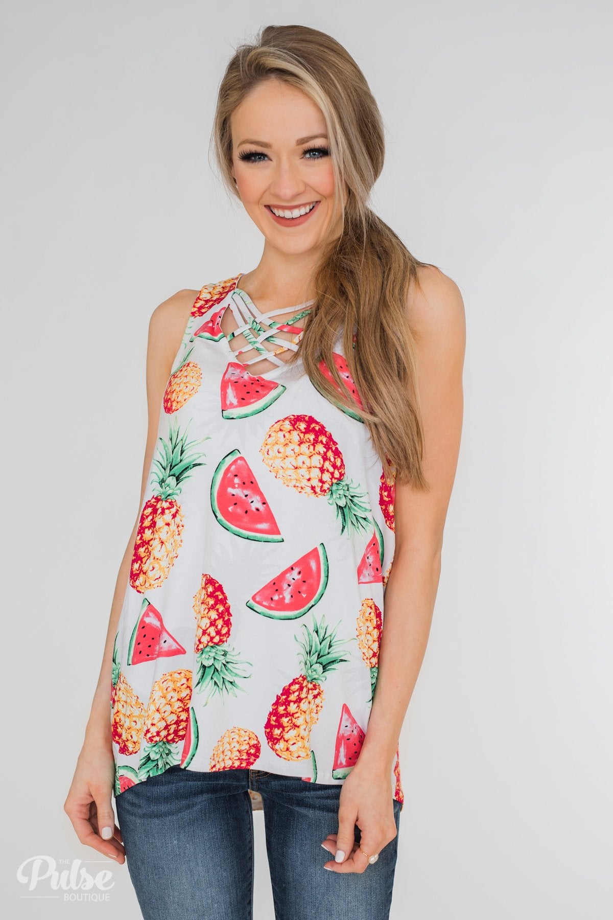 Sweet On Summer Watermelon & Pineapple Tank- White