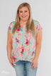 Coral Floral Knot Top- Mint