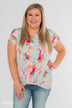 Coral Floral Knot Top- Mint
