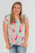 Coral Floral Knot Top- Mint