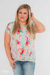 Coral Floral Knot Top- Mint