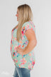 Coral Floral Knot Top- Mint