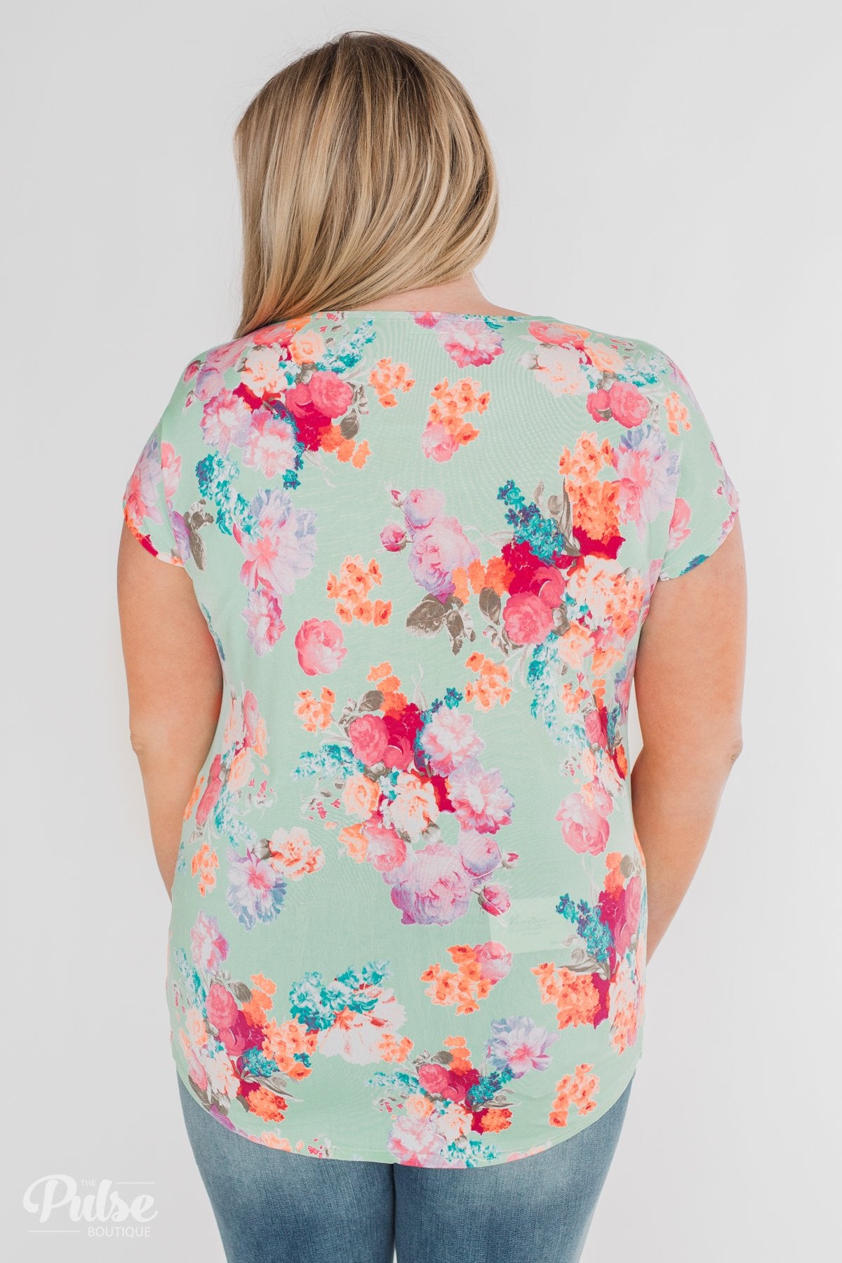 Coral Floral Knot Top- Mint