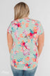 Coral Floral Knot Top- Mint