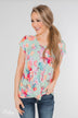 Coral Floral Knot Top- Mint