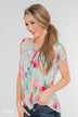 Coral Floral Knot Top- Mint
