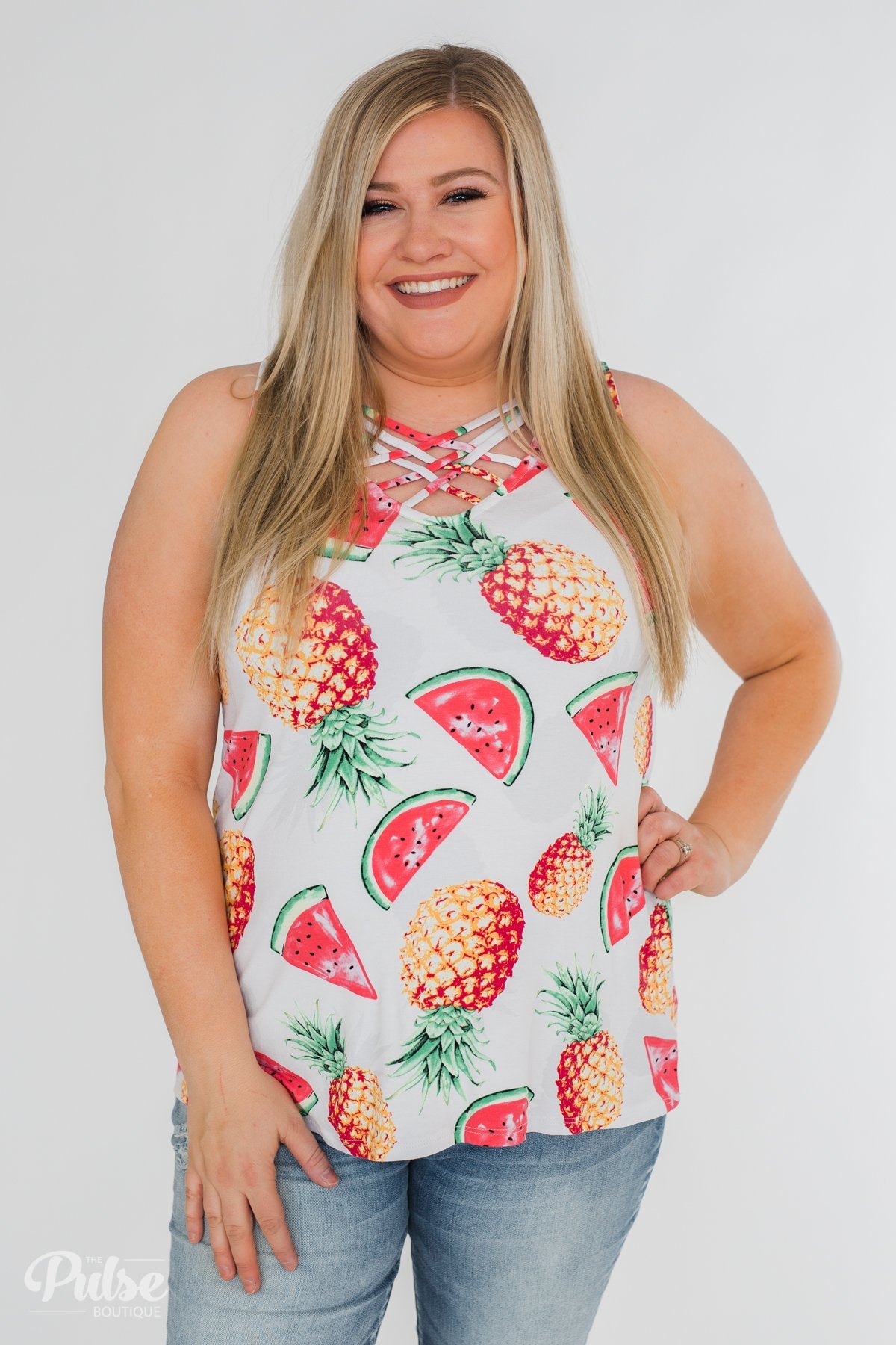 Sweet On Summer Watermelon & Pineapple Tank- White