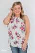 Embrace the Floral Halter Tank Top- Ivory