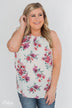 Embrace the Floral Halter Tank Top- Ivory