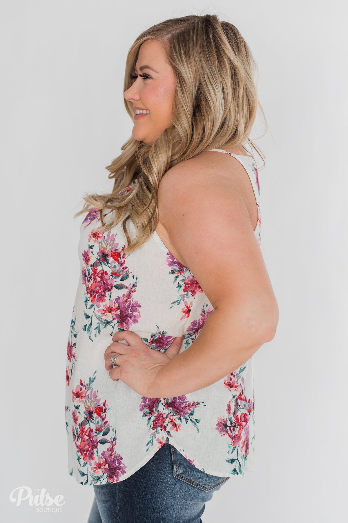 Embrace the Floral Halter Tank Top- Ivory