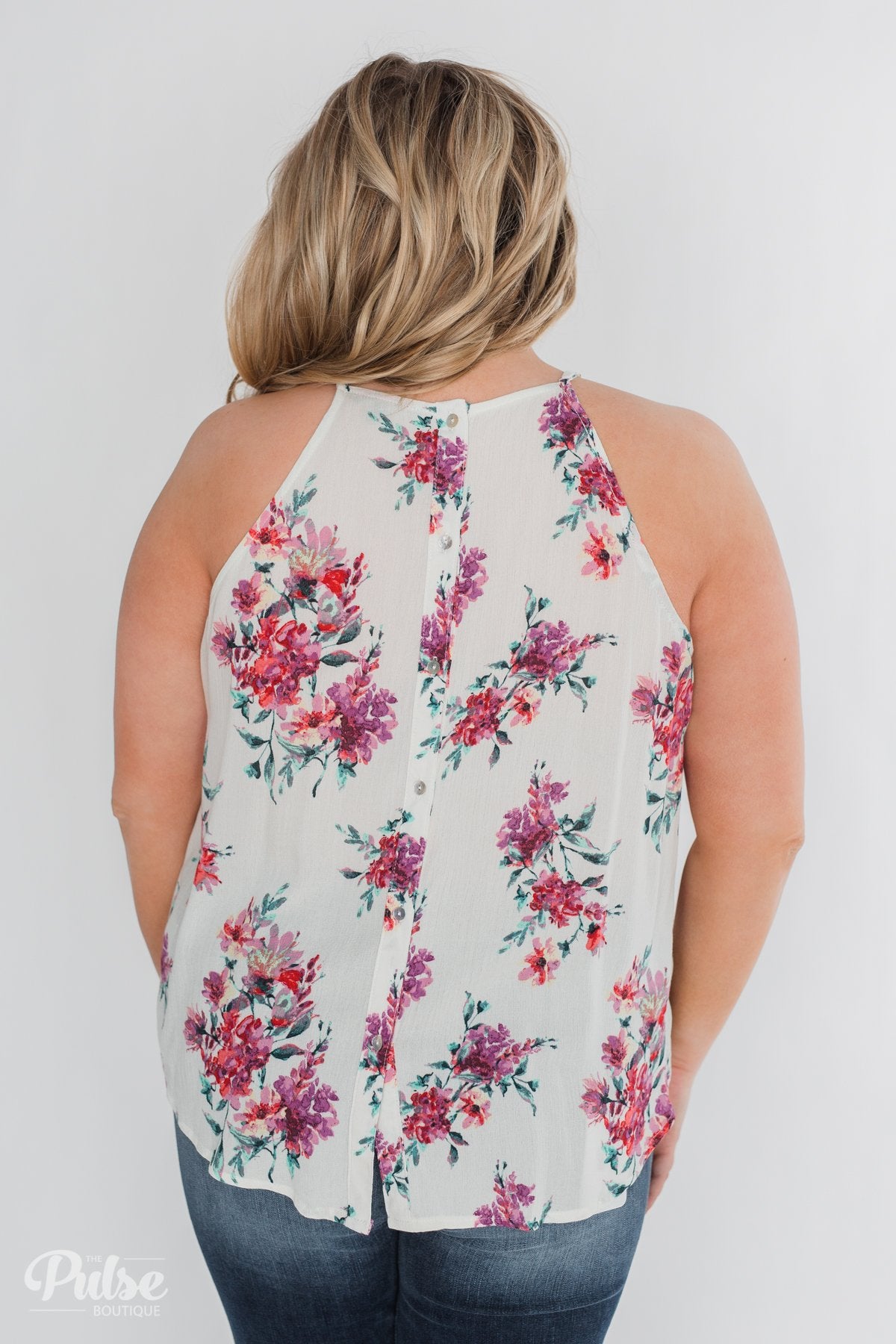 Embrace the Floral Halter Tank Top- Ivory