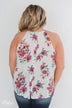 Embrace the Floral Halter Tank Top- Ivory