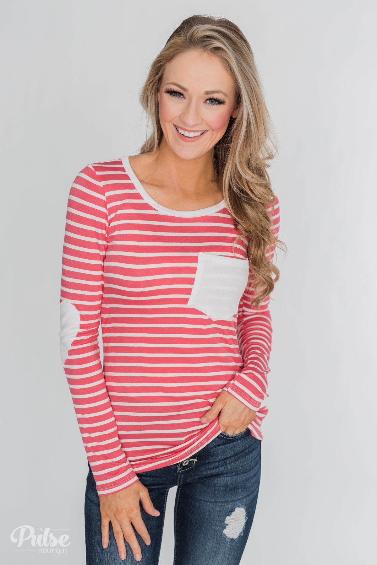 Forever Mine Heart Elbow Patch Top - Raspberry Pink