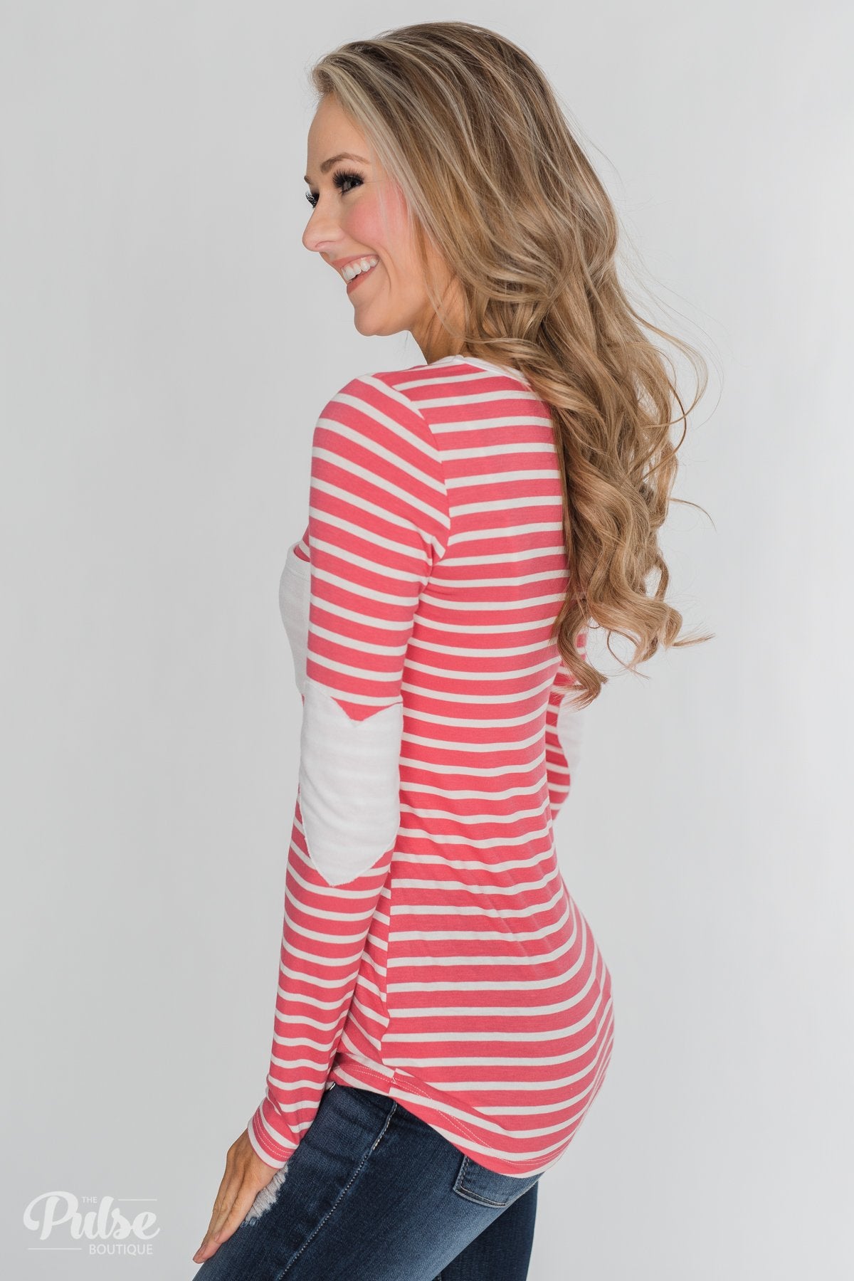 Forever Mine Heart Elbow Patch Top - Raspberry Pink