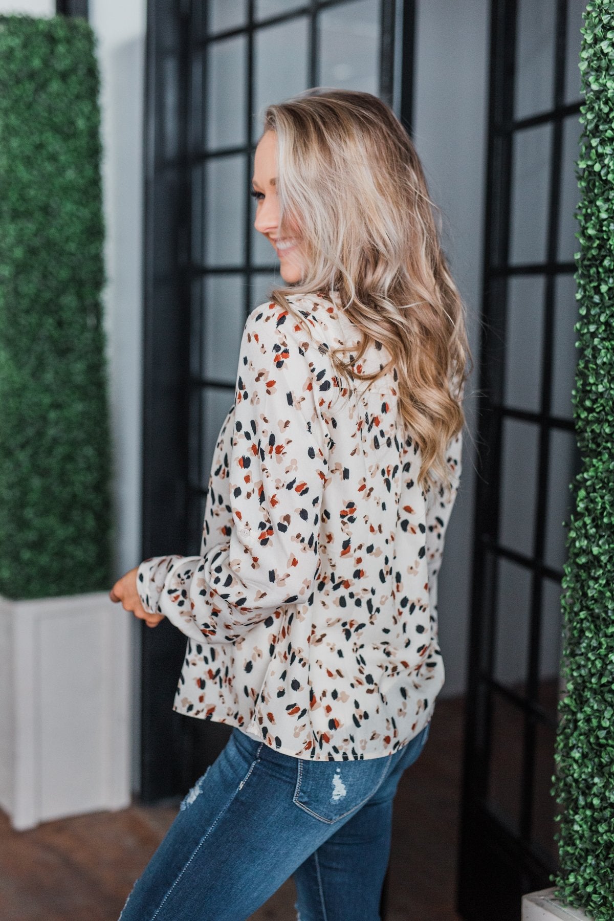 Love To Lean On Speckled Blouse- Vanilla