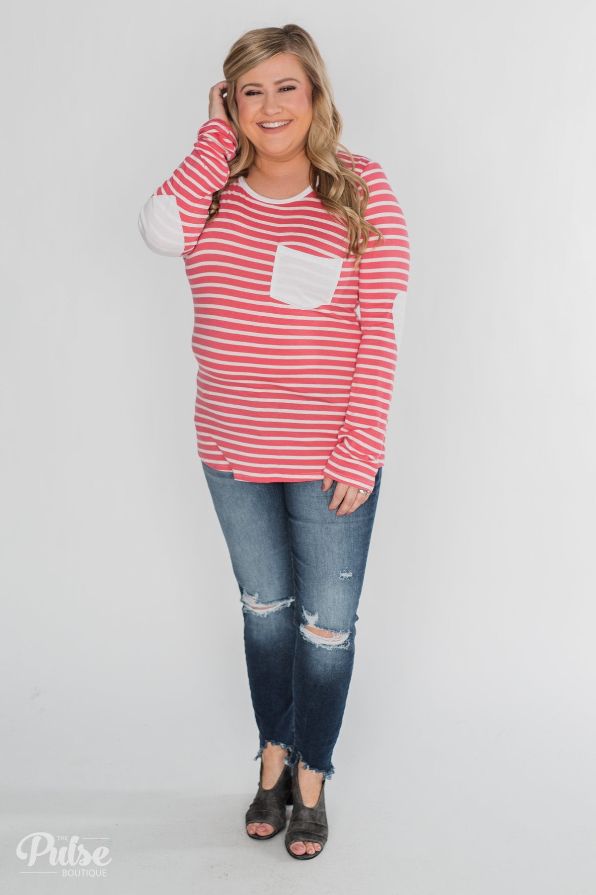 Forever Mine Heart Elbow Patch Top - Raspberry Pink