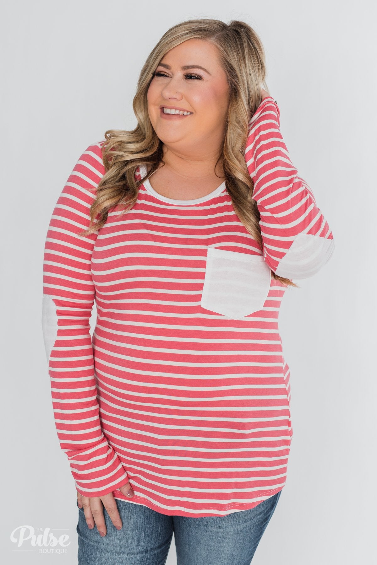 Forever Mine Heart Elbow Patch Top - Raspberry Pink
