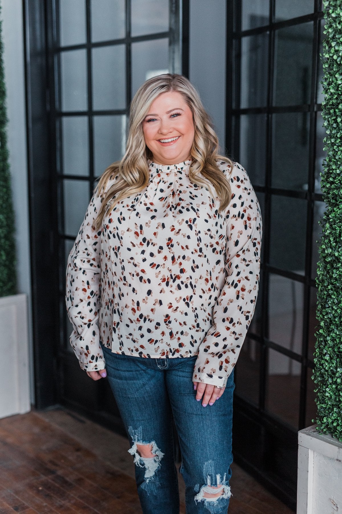 Love To Lean On Speckled Blouse- Vanilla