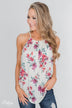 Embrace the Floral Halter Tank Top- Ivory