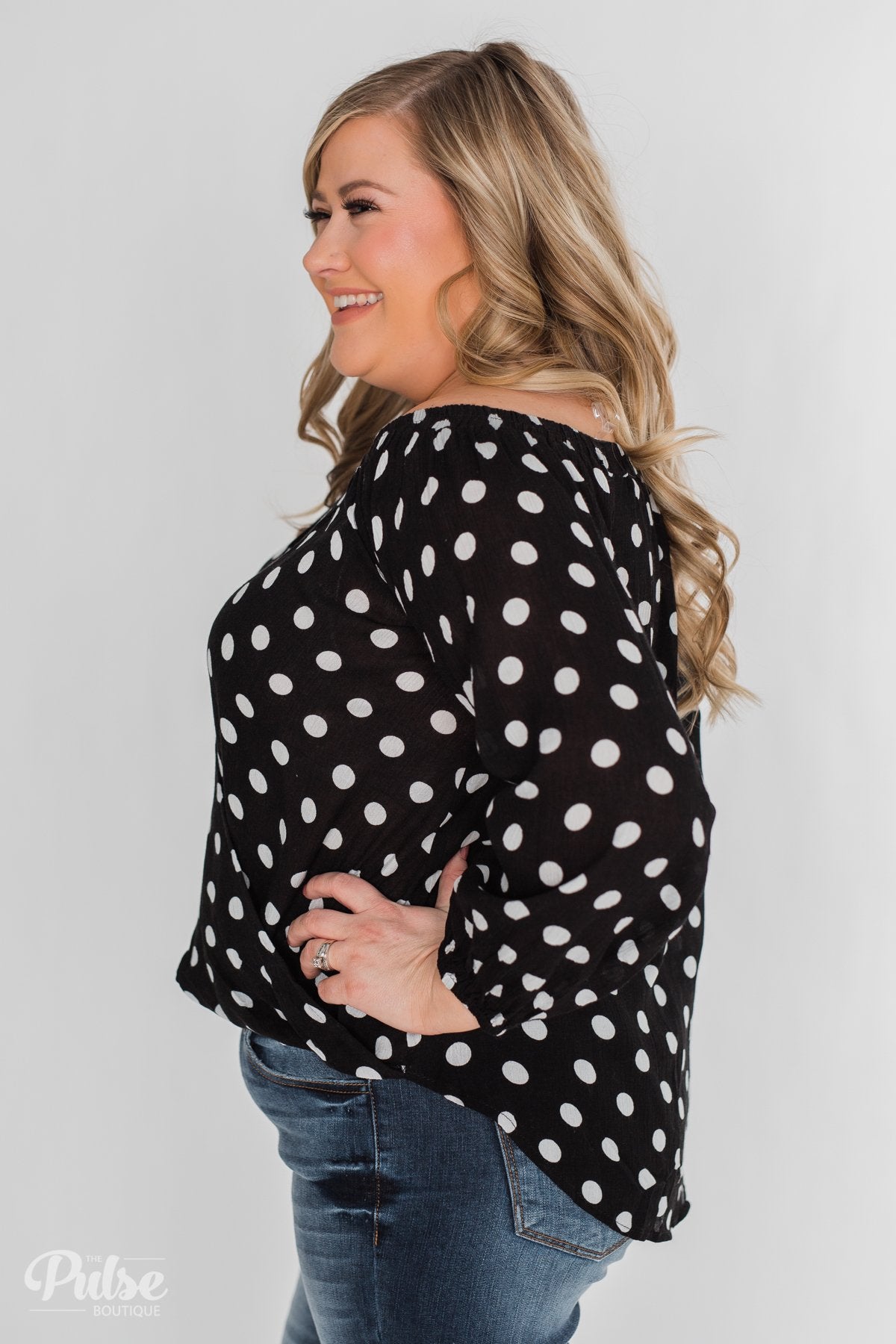 plus size black and white polka dot blouse