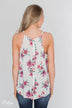 Embrace the Floral Halter Tank Top- Ivory