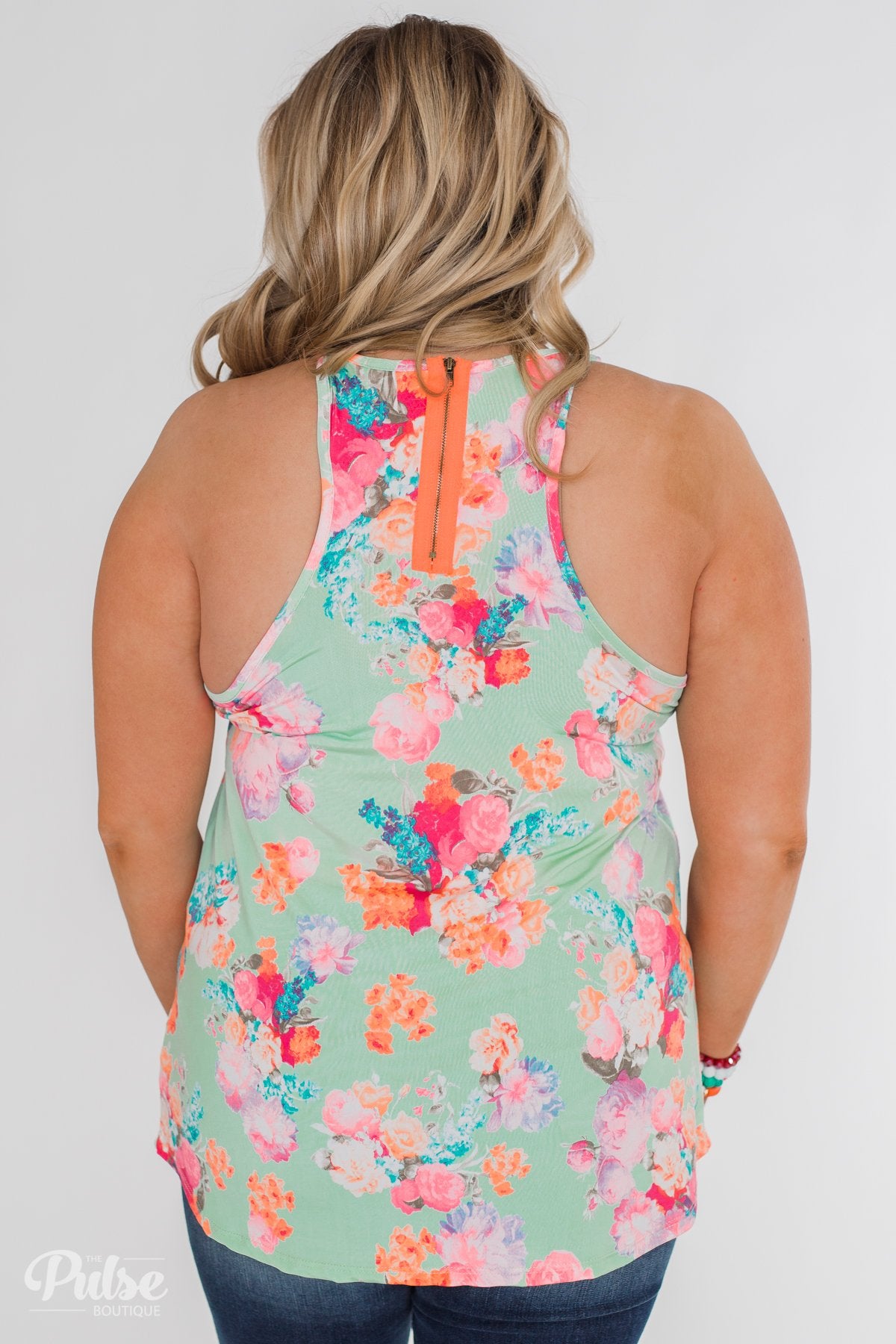 A Coral Floral Summer Tank- Mint