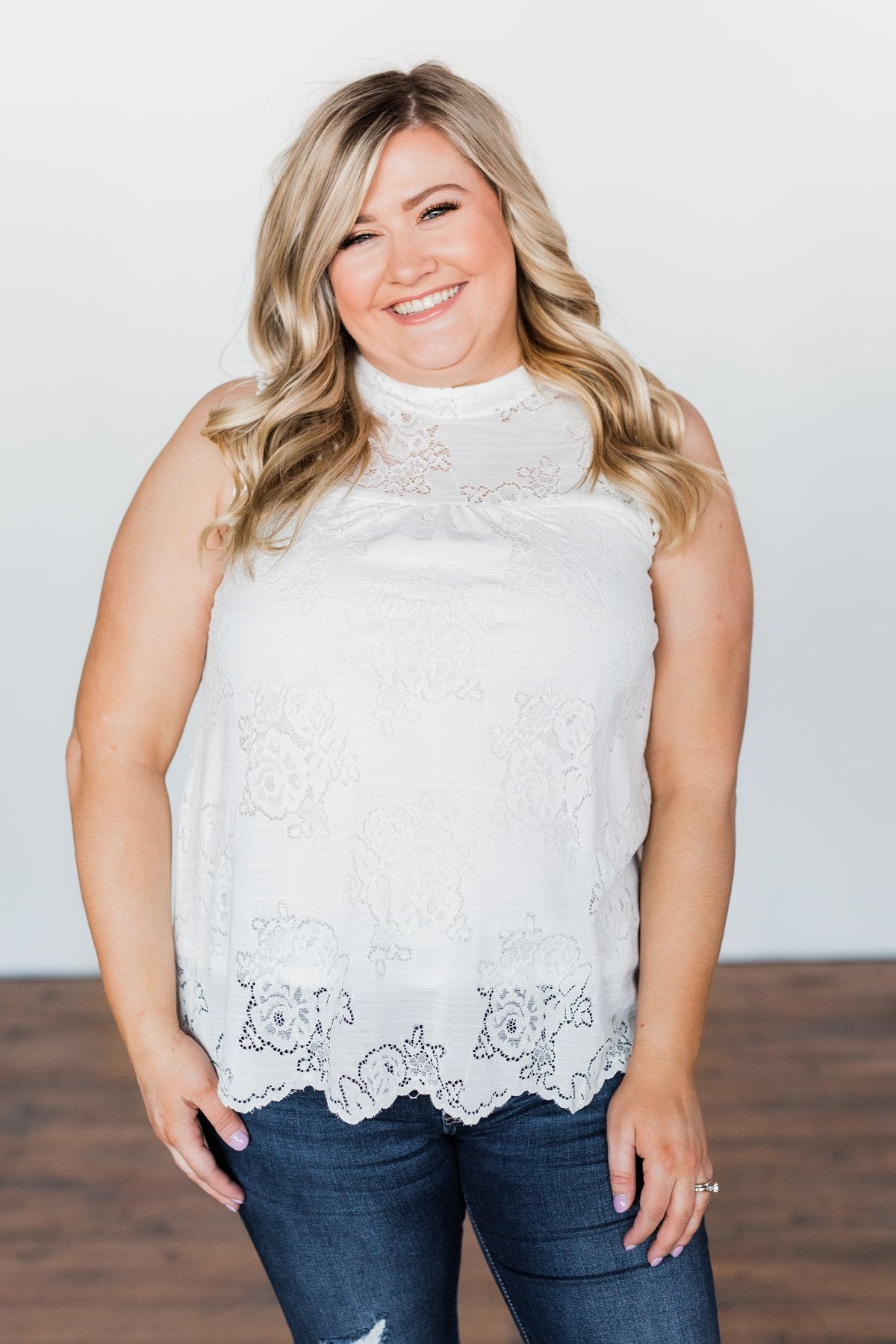 True To My Word Lace Tank Top- Off White