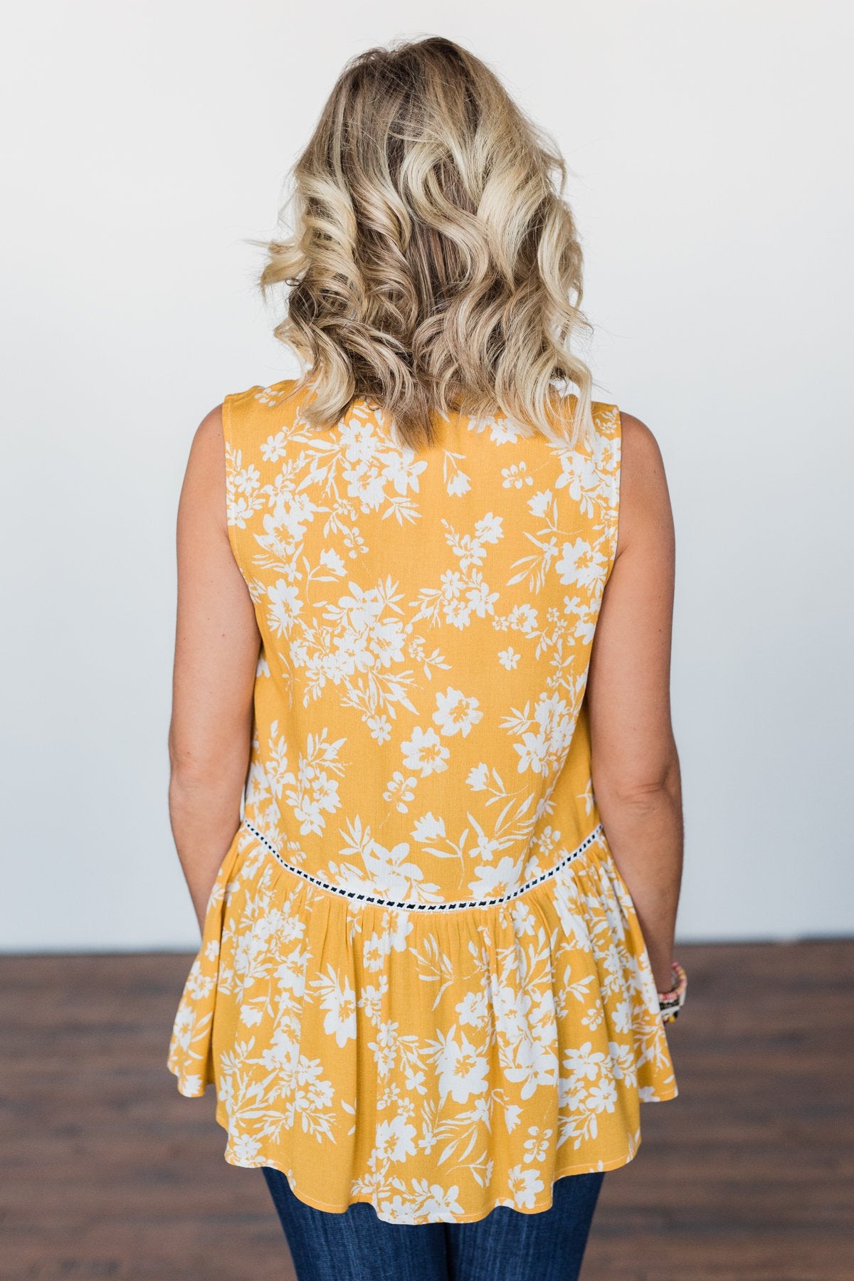 Set Me Free Floral Babydoll Tank Top- Golden Yellow