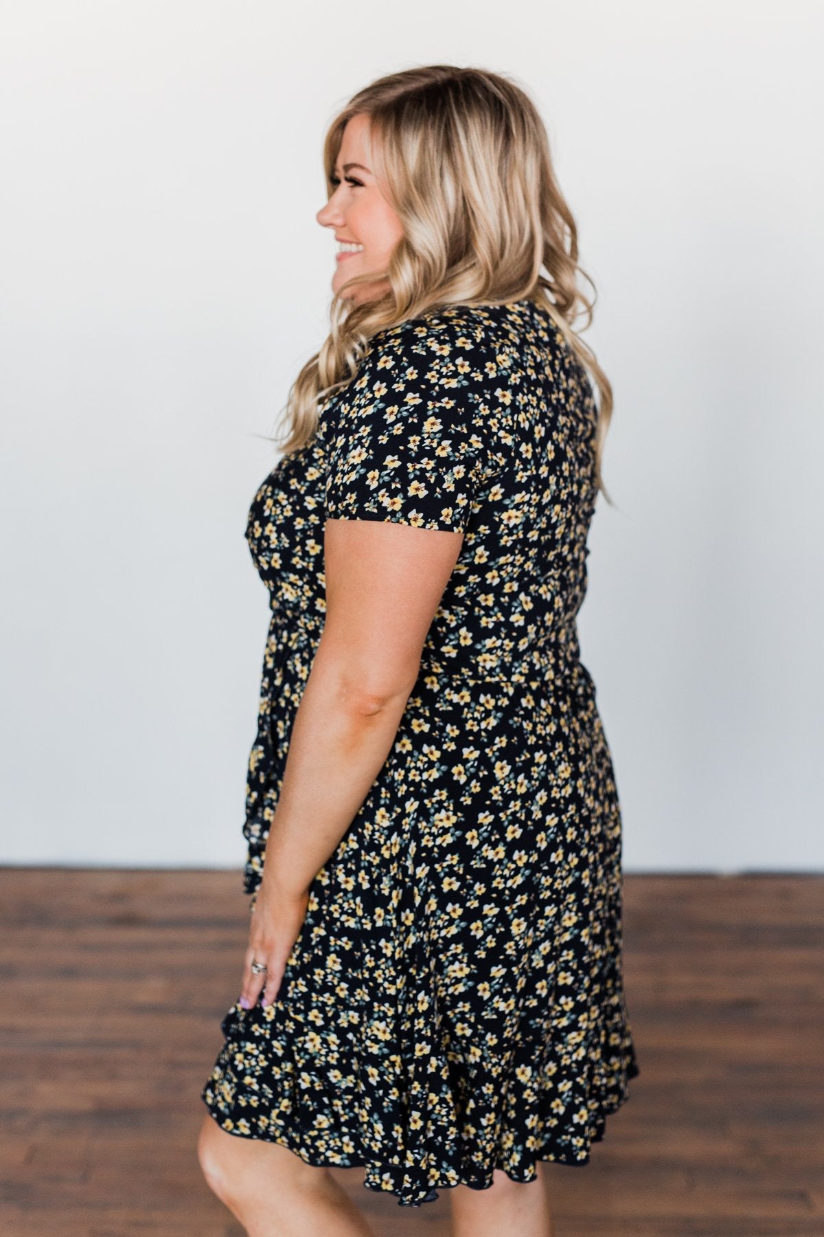 Spring Anticipation Floral Wrap Dress- Navy