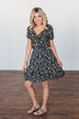 Spring Anticipation Floral Wrap Dress- Navy