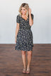 Spring Anticipation Floral Wrap Dress- Navy