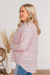 Never Out Of Style Frayed Button Plaid Top- Pink