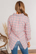 Never Out Of Style Frayed Button Plaid Top- Pink