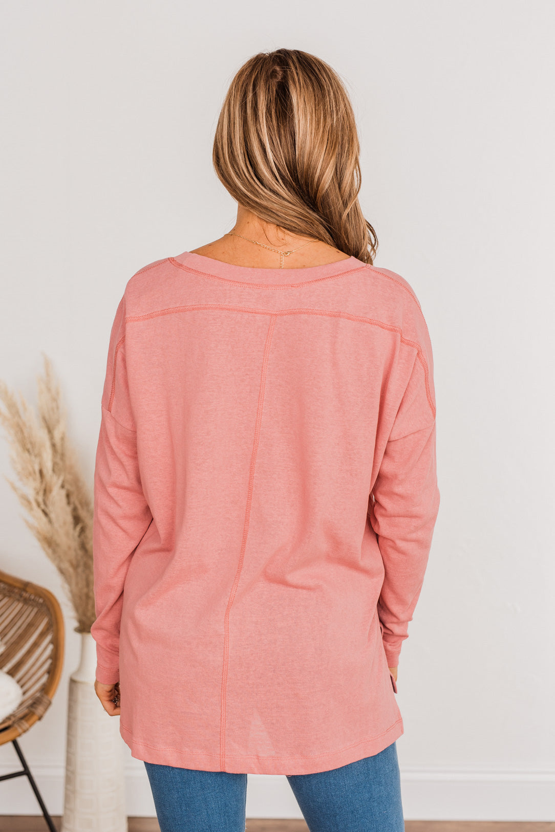 Comfy & Stylish Long Sleeve Pocket Top- Berry