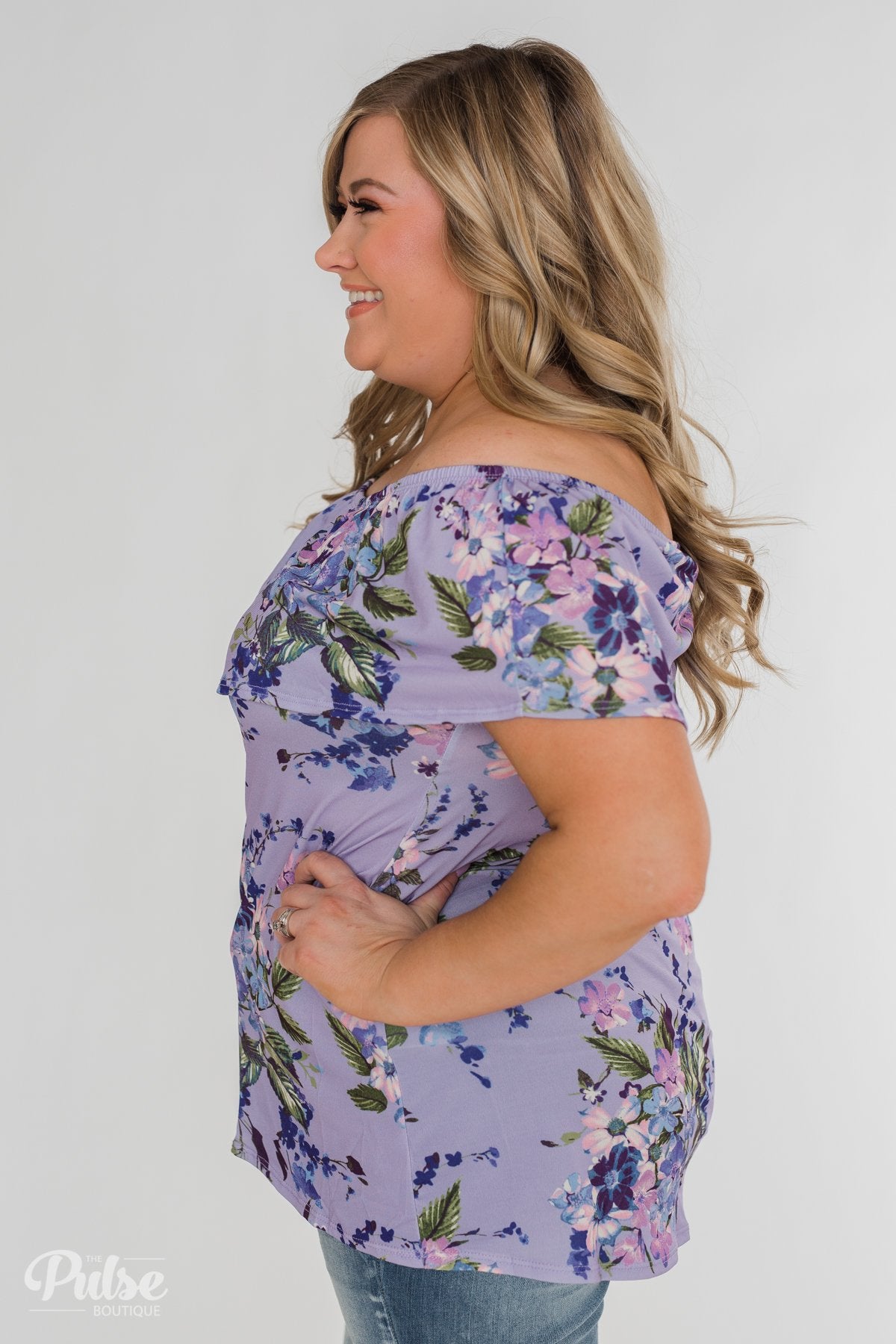 Grow With Me Off the Shoulder Floral Top- Light Violet