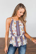 Got My Attention Tank Top- Ivory & Dusty Blue