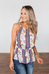 Got My Attention Tank Top- Ivory & Dusty Blue